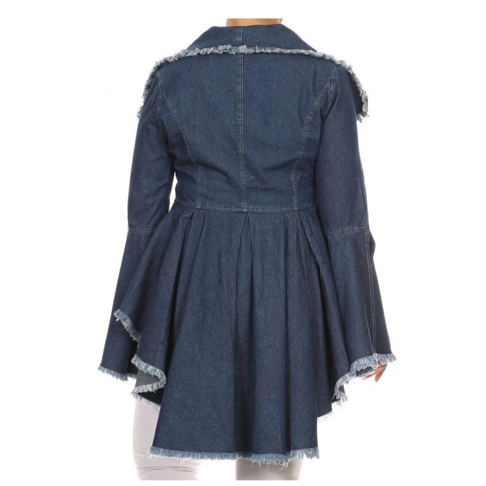 SOLD OUT Hi Low Peplum Denim Blazer Jacket Top - Picture 4 of 5